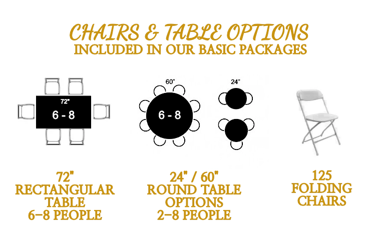venue chairs table options in our basic package