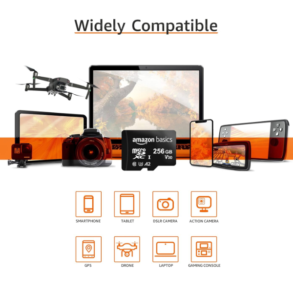 Widely Compatible SD memory card for phone, tablet, gps, drone, laptop, gaming console, action camera, and dslr camera