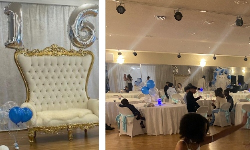 blue and white Cinderella Sweet 16 Party