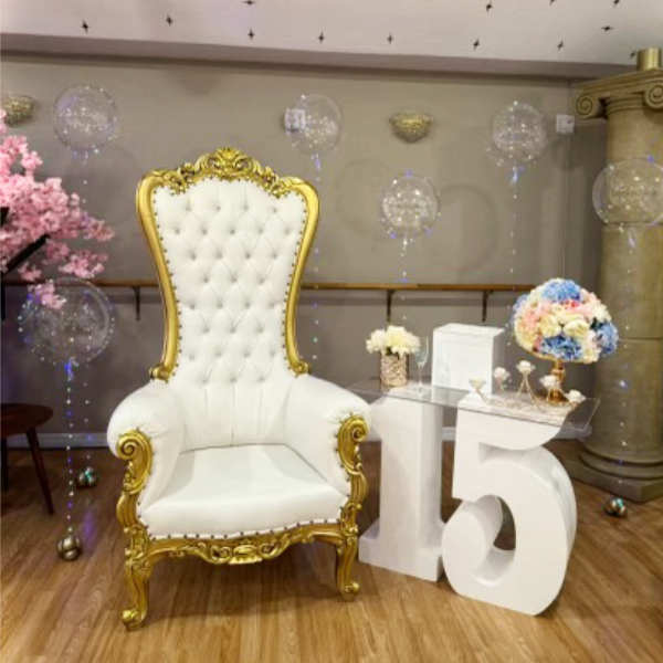 Special Sweet 15 White Table Gold Throne Chair