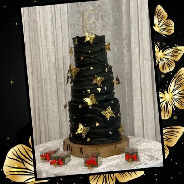unique black gold monarch cake tower