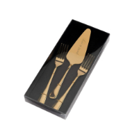 gold cake server cutter with two forks