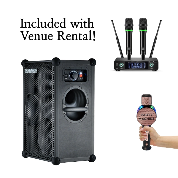 Speakers, Microphones and Karaoke Microphone included with venue rental
