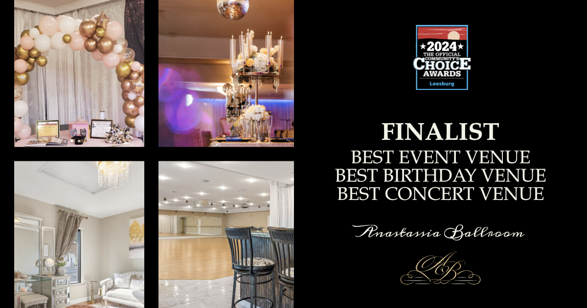 4 collage venue photos of grad party wedding bridal suite and ballroom with text finalist best event venue vest birthday venue best concert venue and logo